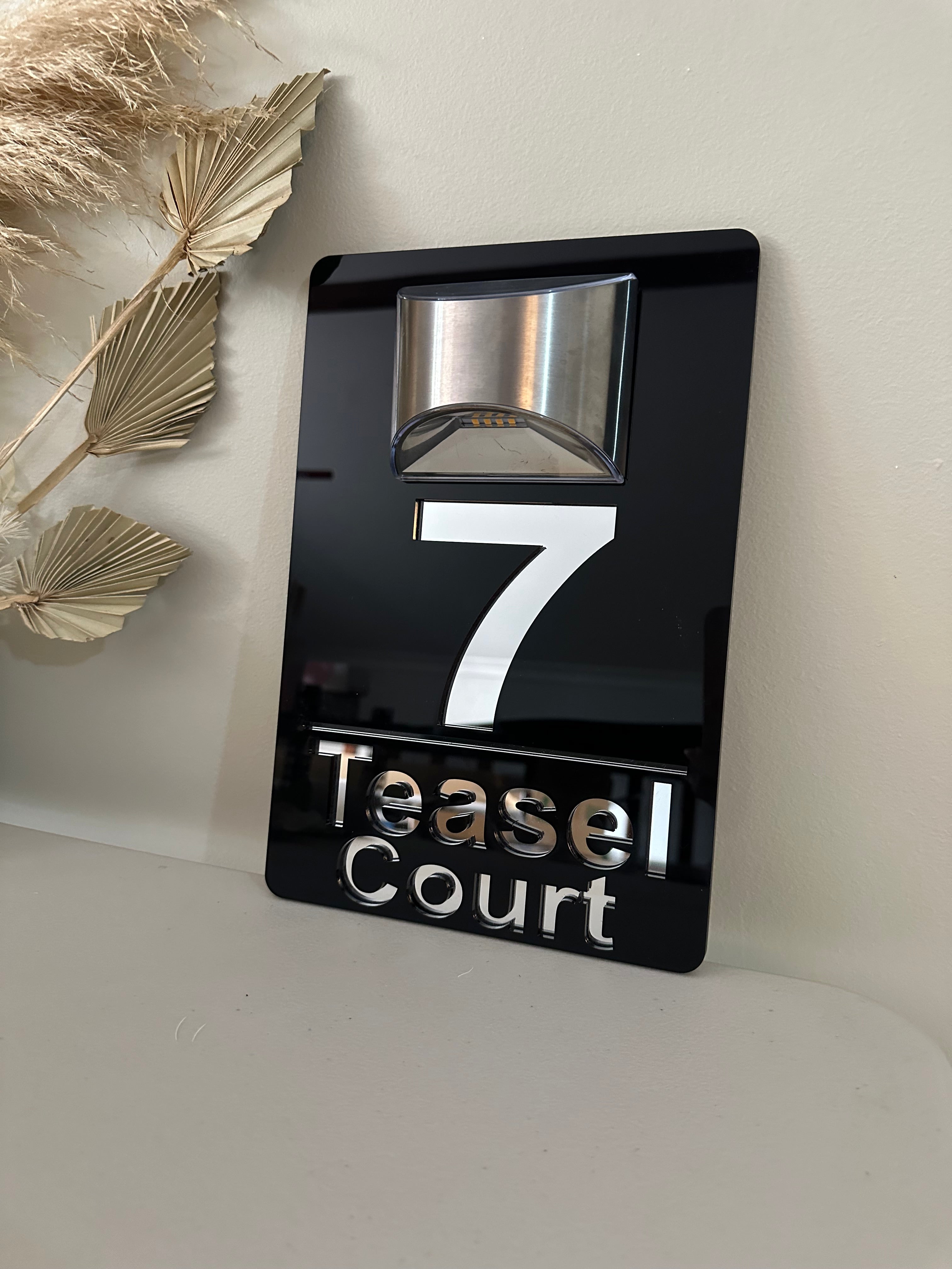 Custom House Number Sign with Solar Lights