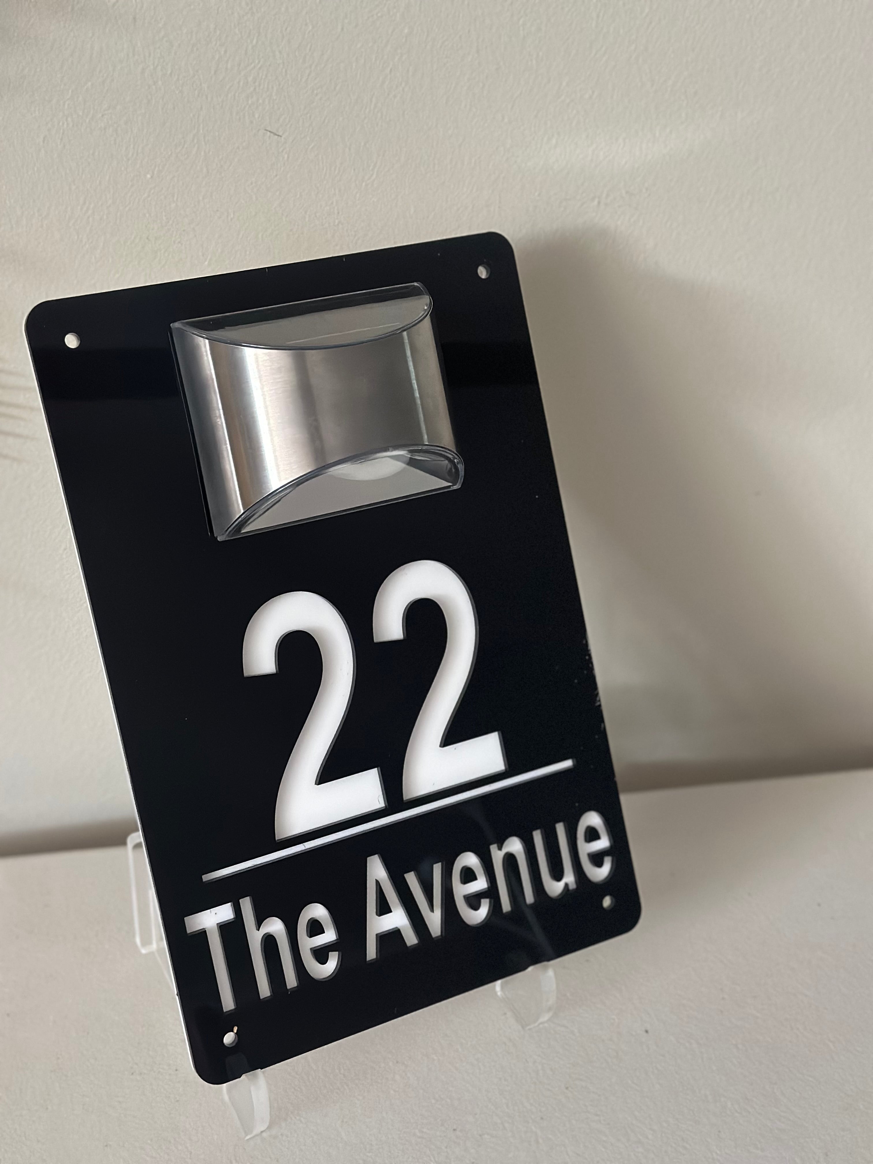 Custom House Number Sign with Solar Lights