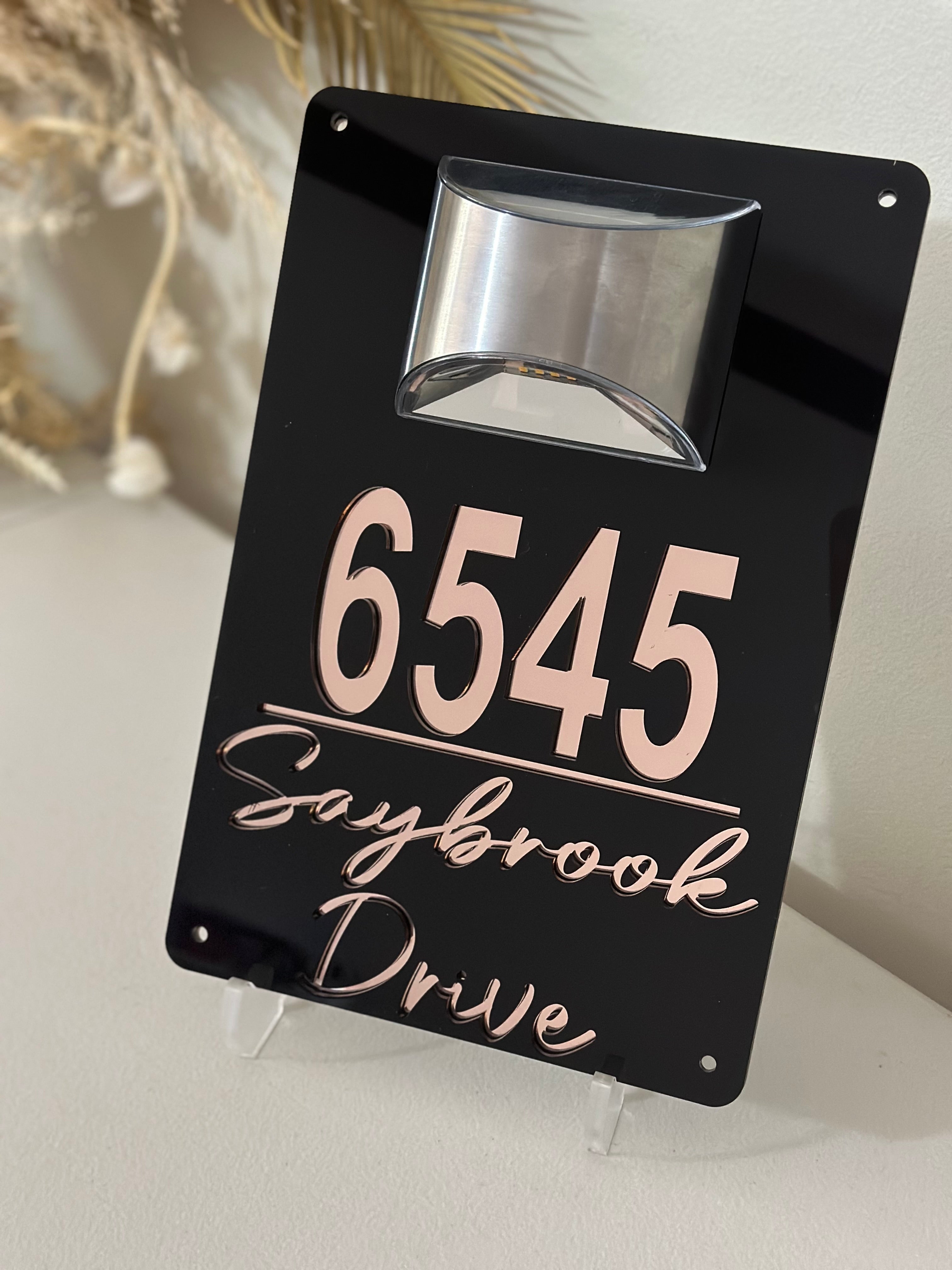Custom House Number Sign with Solar Lights