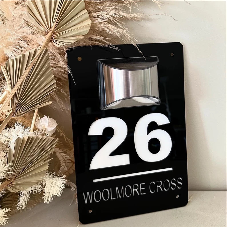 Custom House Number Sign with Solar Lights