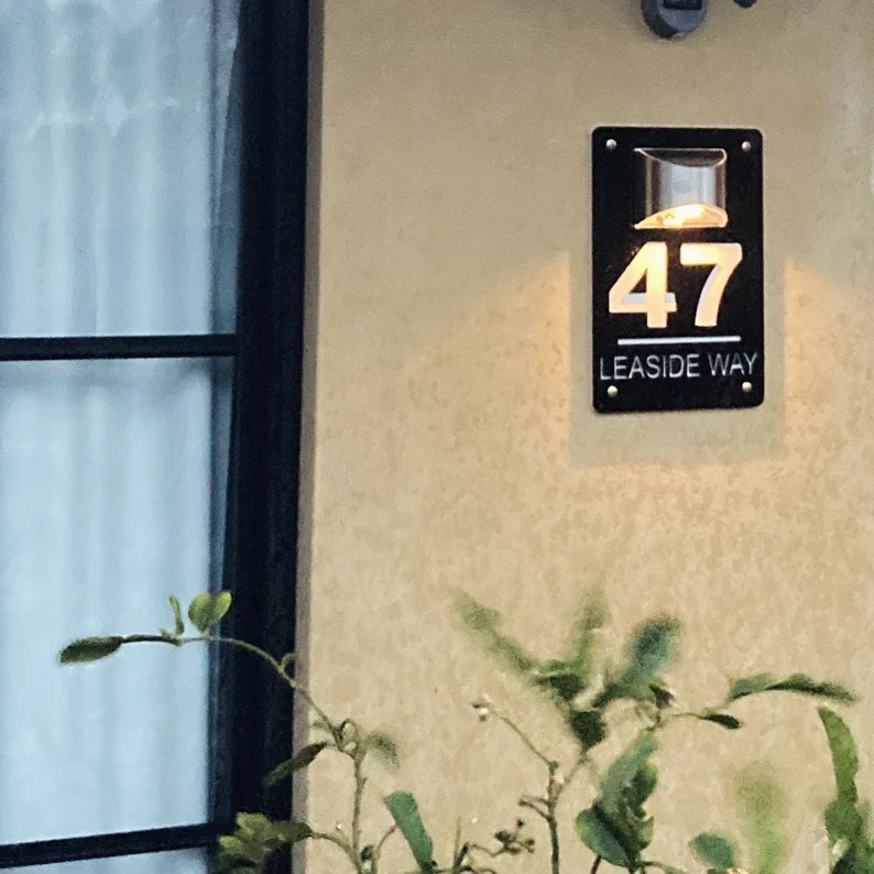 Custom House Number Sign with Solar Lights